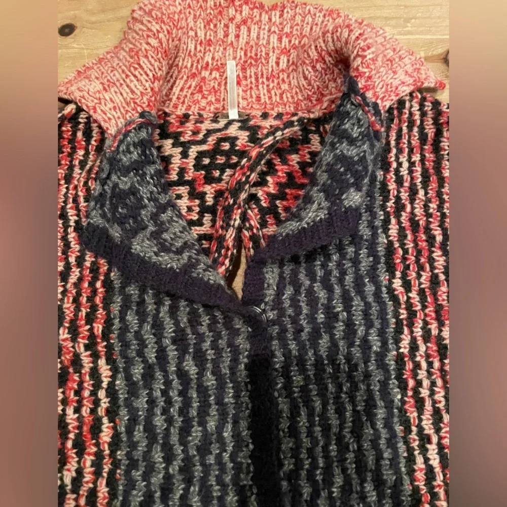 Free People Open Back Wool Crop Cardigan Mix pattern Boho Festival Casual S